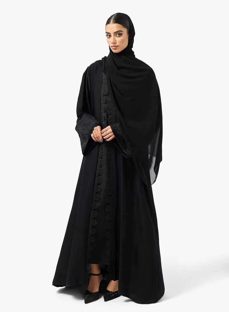 hayas closet  Black Abaya with Lace details & Sheila for Women | Best Price UAE